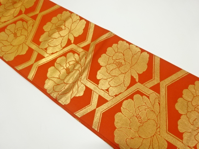 JAPANESE KIMONO / ANTIQUE FUKURO OBI / SILK / WOVEN KIKKO & PEONY